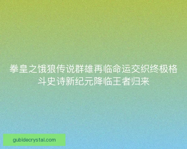 拳皇之饿狼传说群雄再临命运交织终极格斗史诗新纪元降临王者归来